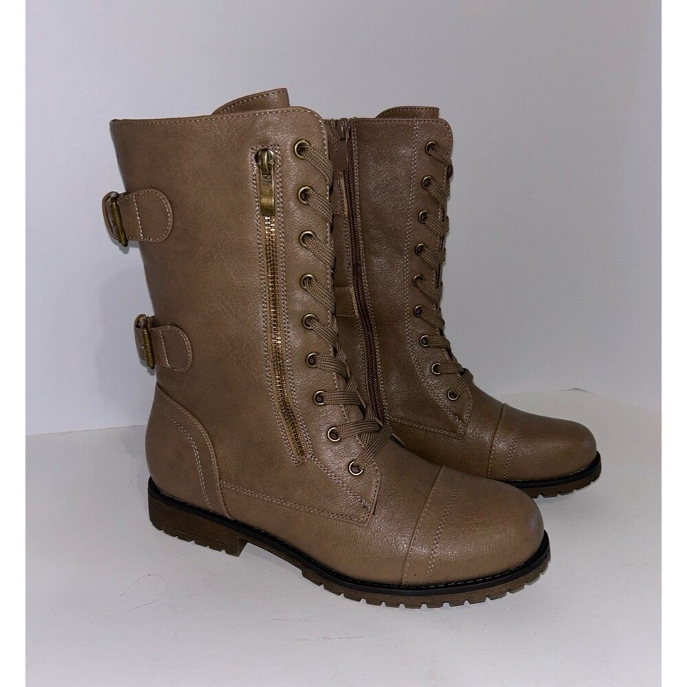 DREAM PAIRS Women 8.5 Ankle Boots Winter Lace up Mid Calf Military Combat Bootie